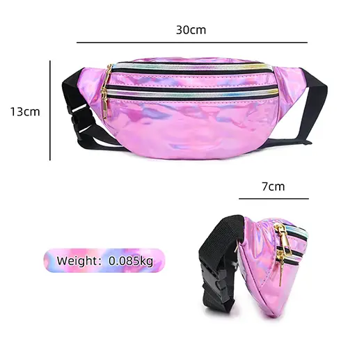 Holographic Waist Bag with Adjustable Strap and Metallic Finish